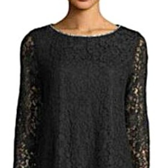 Classic LBD! KARL LAGERFELD PARIS, Black lace shift dress with crystal neckline - Picture 3 of 11